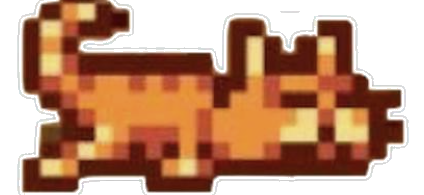 A small pixel-art cat napping on the button